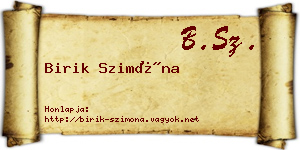 Birik Szimóna névjegykártya